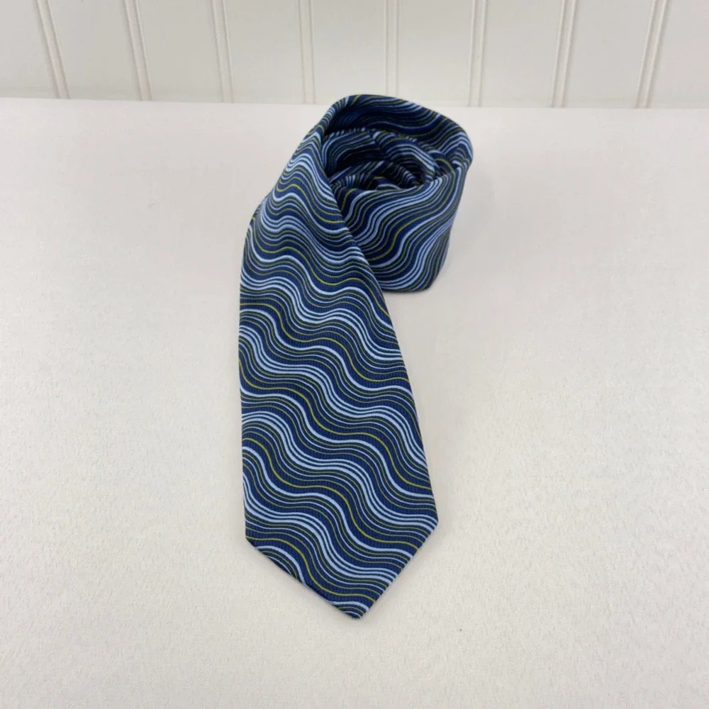 Louis Dell'Olio Silk‎ Tie Mens OS Blue Wavy Abstract Italian Handmade Designer